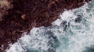 Preview wallpaper waves, rock, aerial view, sea, coast