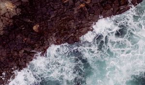 Preview wallpaper waves, rock, aerial view, sea, coast