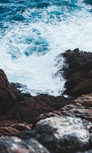 Preview wallpaper waves, rock, water, sea, coast