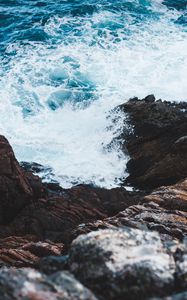 Preview wallpaper waves, rock, water, sea, coast