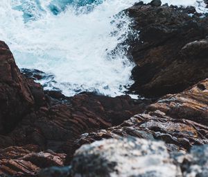 Preview wallpaper waves, rock, water, sea, coast