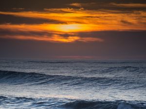 Preview wallpaper waves, rocks, horizon, sun