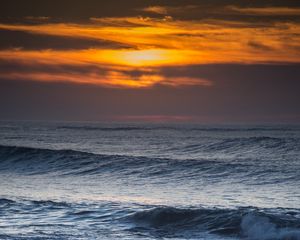 Preview wallpaper waves, rocks, horizon, sun