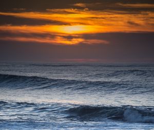 Preview wallpaper waves, rocks, horizon, sun