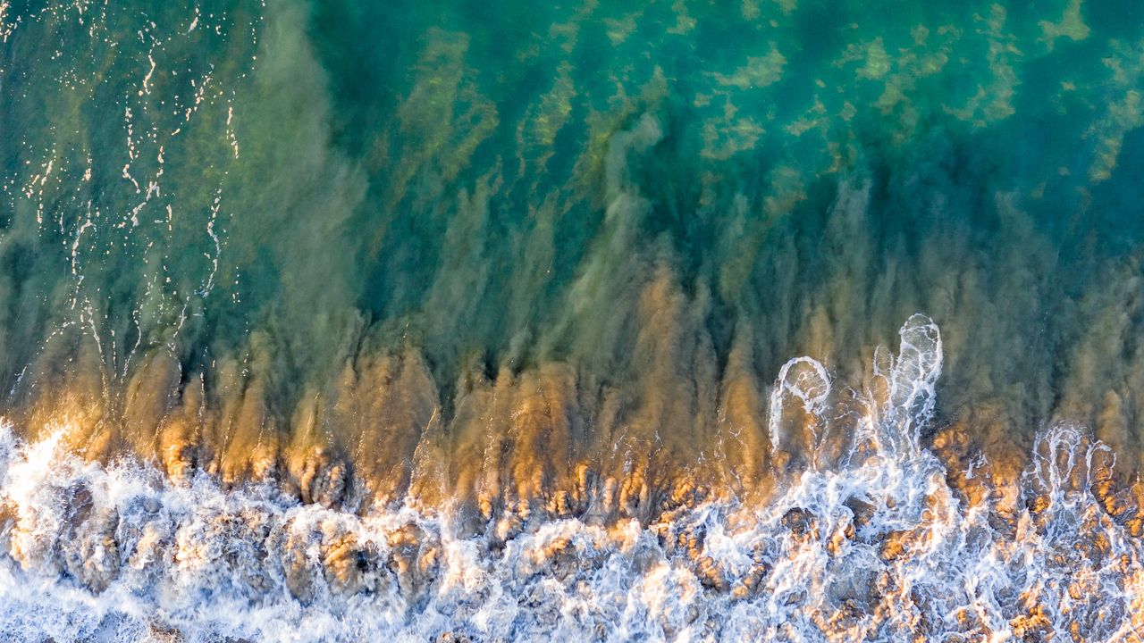 Wallpaper waves, sea, beach, aerial view hd, picture, image