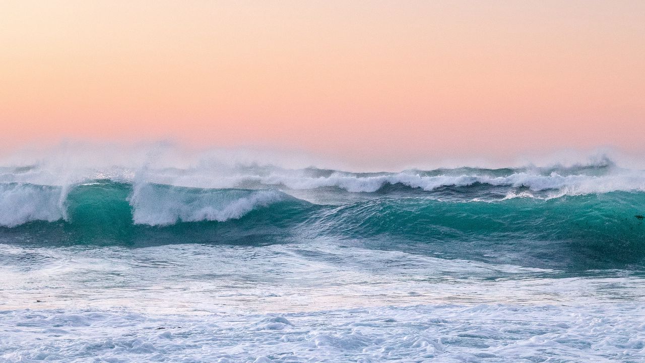 Wallpaper waves, sea, horizon, foam, sunset
