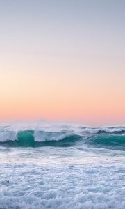 Preview wallpaper waves, sea, horizon, foam, sunset