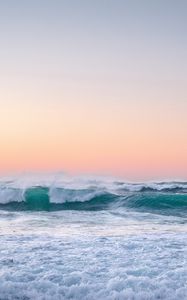 Preview wallpaper waves, sea, horizon, foam, sunset