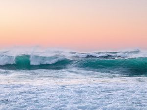 Preview wallpaper waves, sea, horizon, foam, sunset