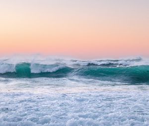 Preview wallpaper waves, sea, horizon, foam, sunset