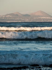 Preview wallpaper waves, sea, mountains, landscape