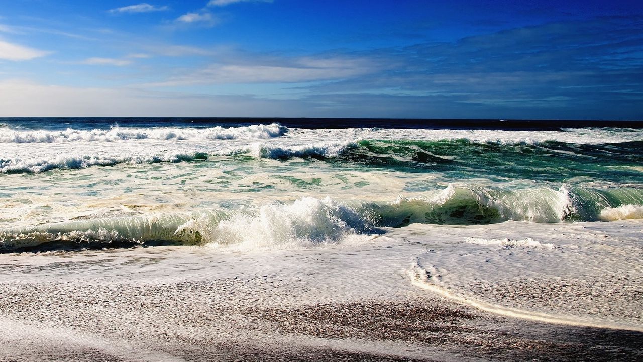 Wallpaper waves, sea, sky, stones, coast, noise, surf