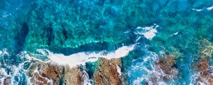 Preview wallpaper waves, sea, spray, aerial view