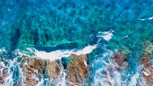 Preview wallpaper waves, sea, spray, aerial view