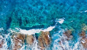 Preview wallpaper waves, sea, spray, aerial view