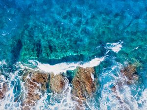 Preview wallpaper waves, sea, spray, aerial view