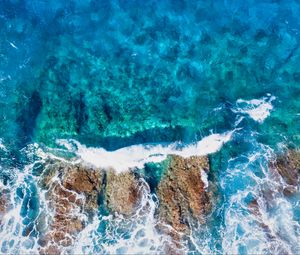 Preview wallpaper waves, sea, spray, aerial view