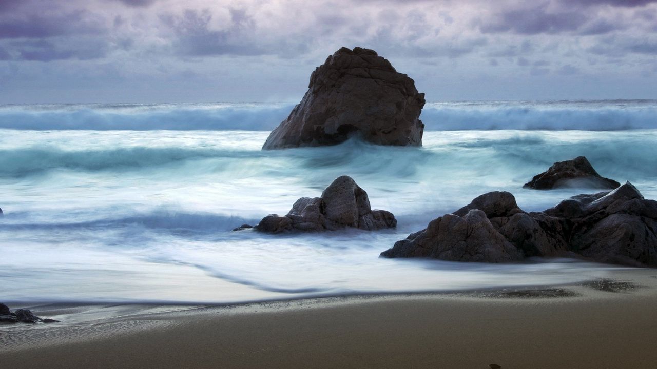 Wallpaper waves, sea, stones, storm, coast, sand, beach
