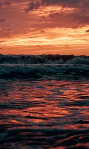 Preview wallpaper waves, sea, sunset, dusk, landscape