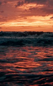Preview wallpaper waves, sea, sunset, dusk, landscape