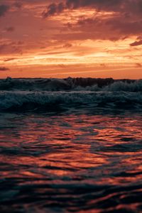 Preview wallpaper waves, sea, sunset, dusk, landscape