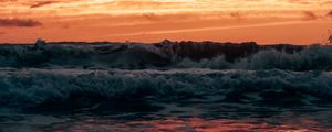 Preview wallpaper waves, sea, sunset, dusk, landscape