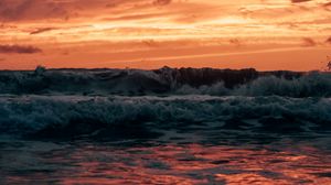 Preview wallpaper waves, sea, sunset, dusk, landscape