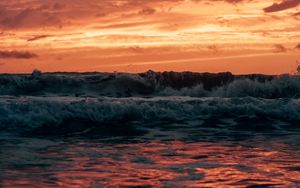Preview wallpaper waves, sea, sunset, dusk, landscape