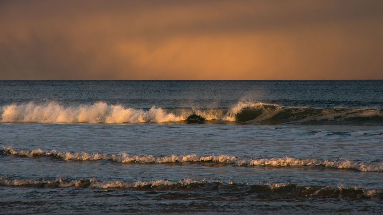 Wallpaper waves, sea, sunset, horizon