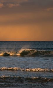 Preview wallpaper waves, sea, sunset, horizon