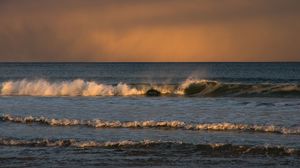 Preview wallpaper waves, sea, sunset, horizon