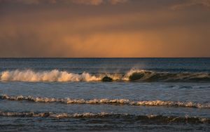 Preview wallpaper waves, sea, sunset, horizon