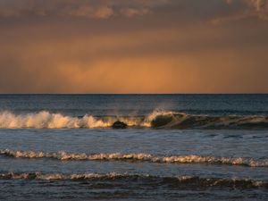 Preview wallpaper waves, sea, sunset, horizon