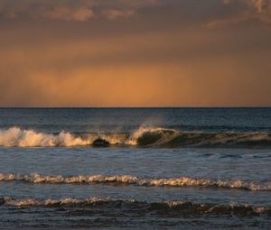 Preview wallpaper waves, sea, sunset, horizon
