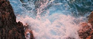 Preview wallpaper waves, spray, rocks, sea, water