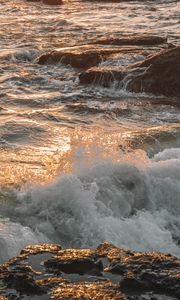 Preview wallpaper waves, spray, rocks, water, ocean