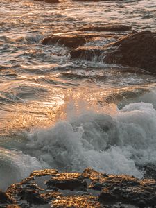 Preview wallpaper waves, spray, rocks, water, ocean