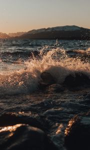 Preview wallpaper waves, spray, stones, water, shore