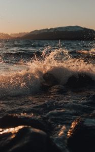 Preview wallpaper waves, spray, stones, water, shore