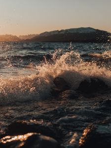 Preview wallpaper waves, spray, stones, water, shore