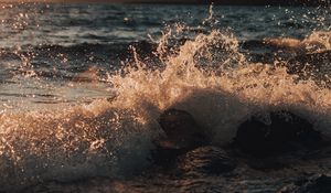 Preview wallpaper waves, spray, stones, water, shore