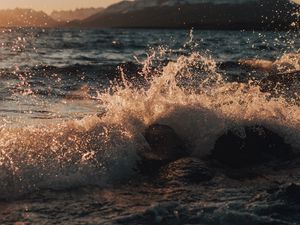 Preview wallpaper waves, spray, stones, water, shore