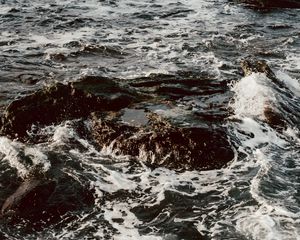 Preview wallpaper waves, stones, foam, water, sea, stormy