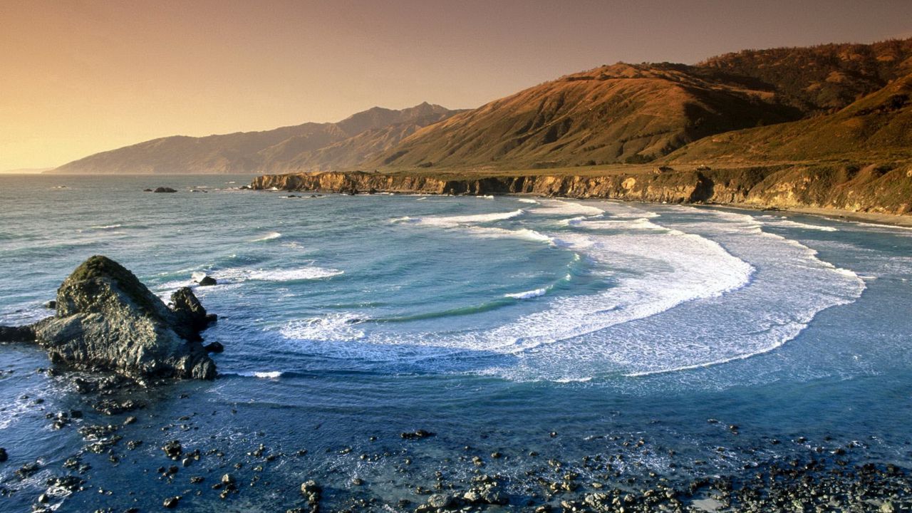 Wallpaper waves, stones, mountains, coast, rocks