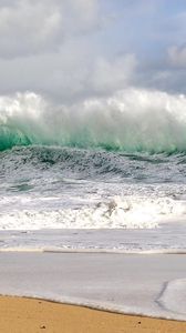 Preview wallpaper waves, storm, coast, bad weather, force, power, blow, streams, wind, splashes