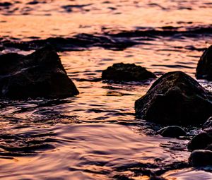 Preview wallpaper waves, sunset, water, stones