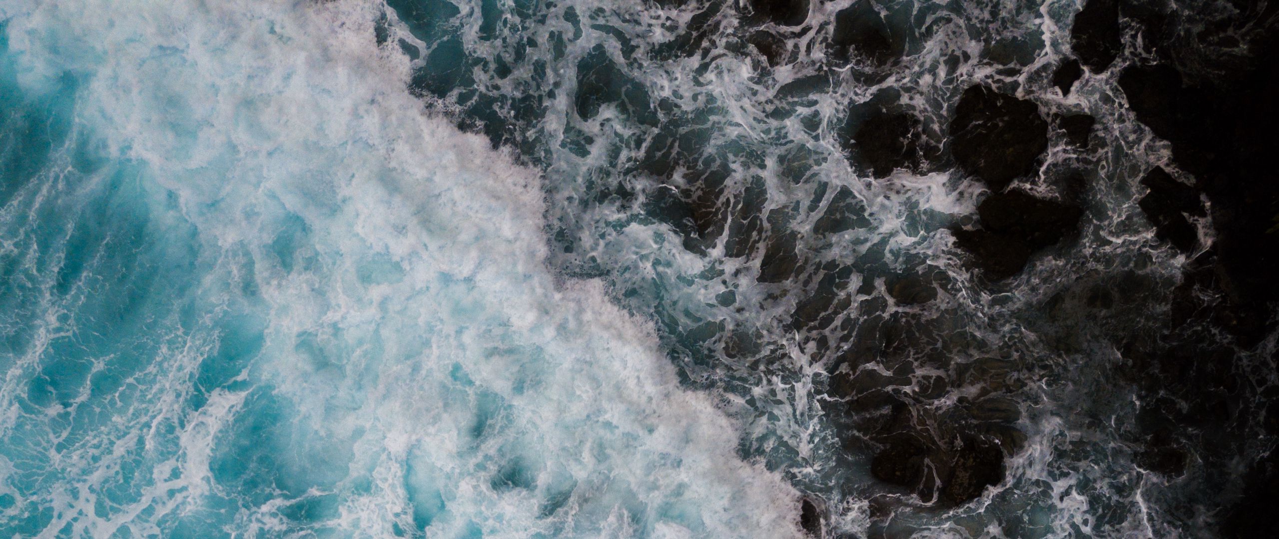 Download Wallpaper 2560x1080 Waves Water Aerial View Sea Dual Wide