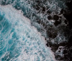 Preview wallpaper waves, water, aerial view, sea