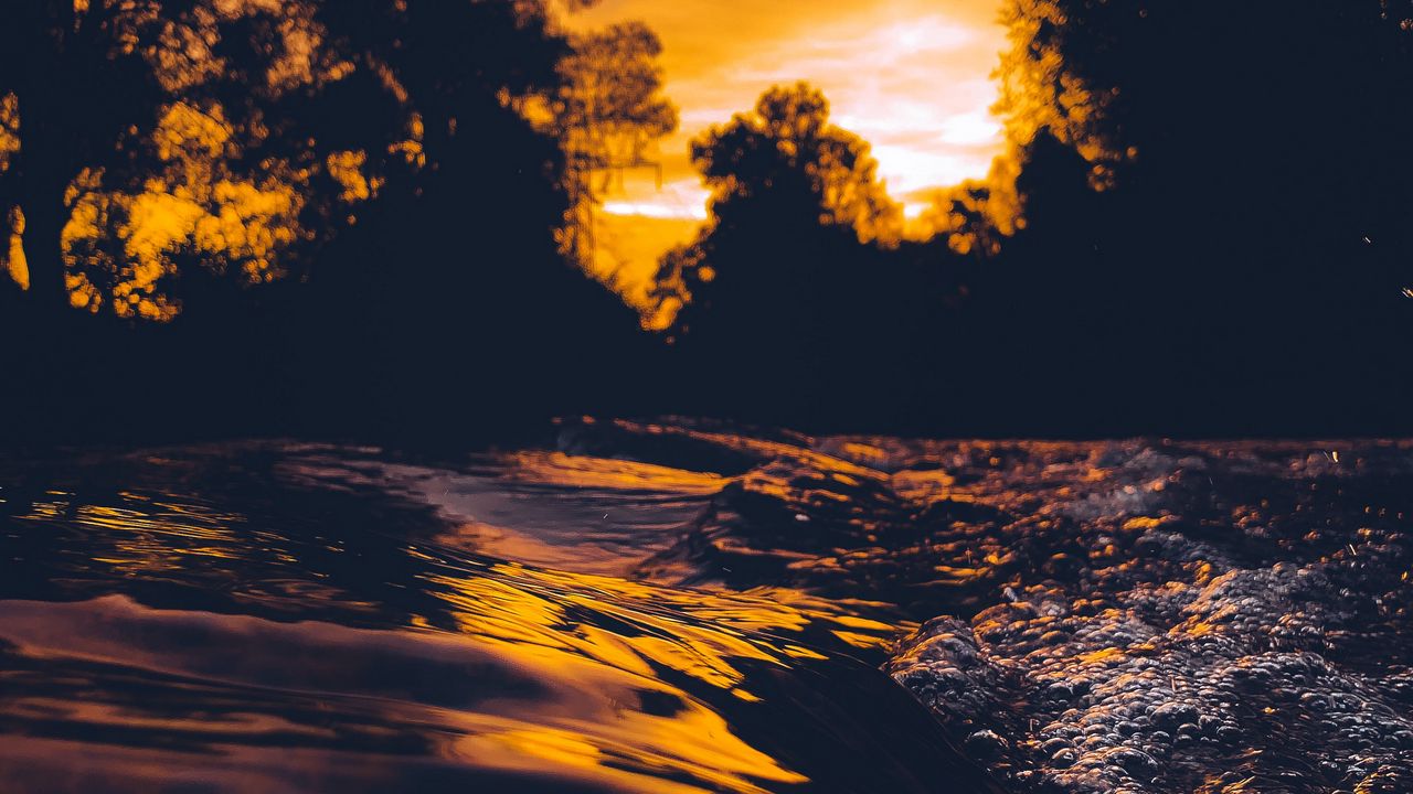 Wallpaper waves, water, dark, dusk, sunset