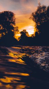 Preview wallpaper waves, water, dark, dusk, sunset